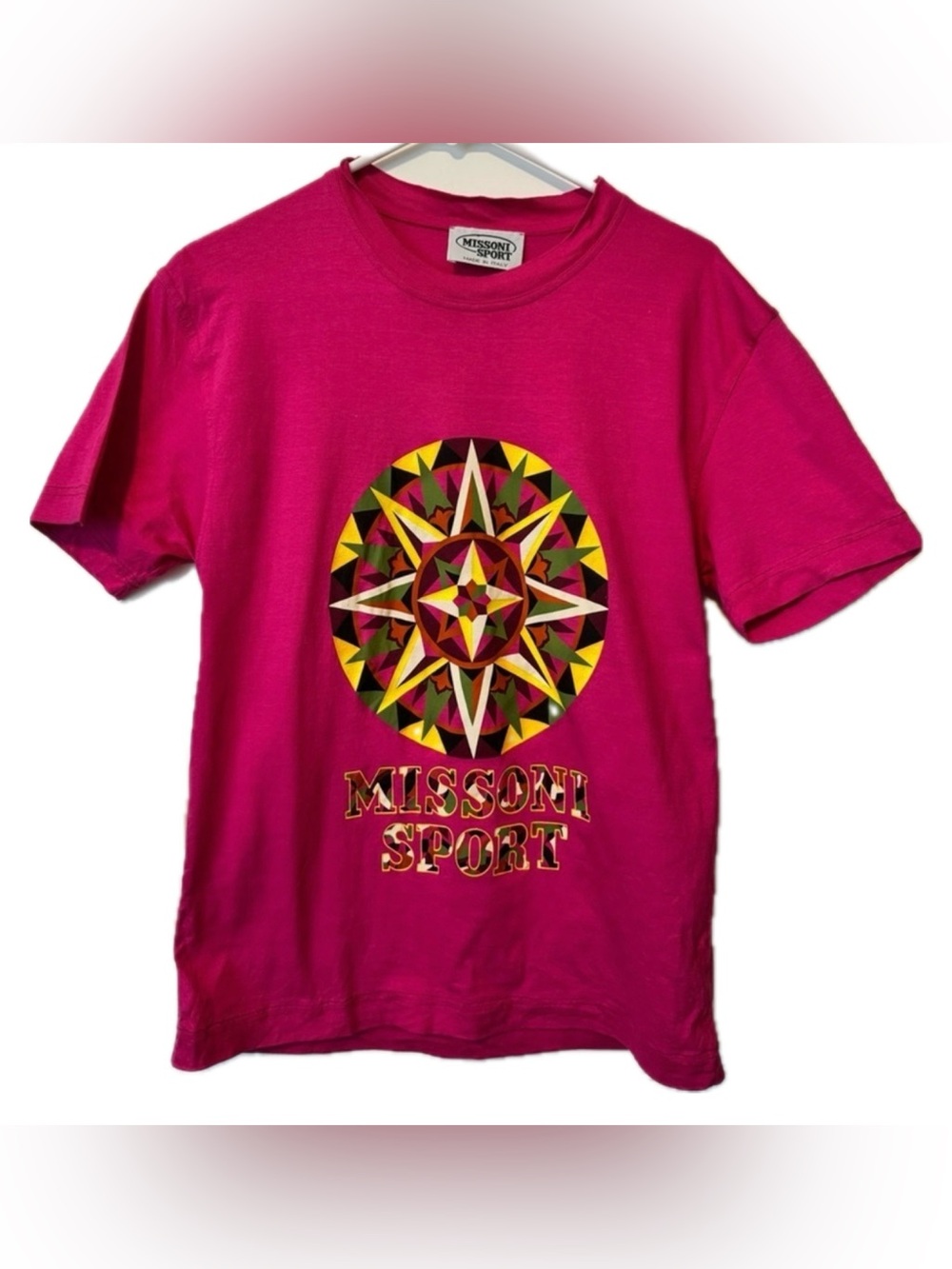 Vintage Missoni Sport Graphic Tee Pink Italian Designer Y2K Logo T Shirt S